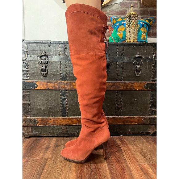 Sam Edelman Stiletto Suede Over The Knee Tall Boots size 10 Orange Red - Picture 4 of 10